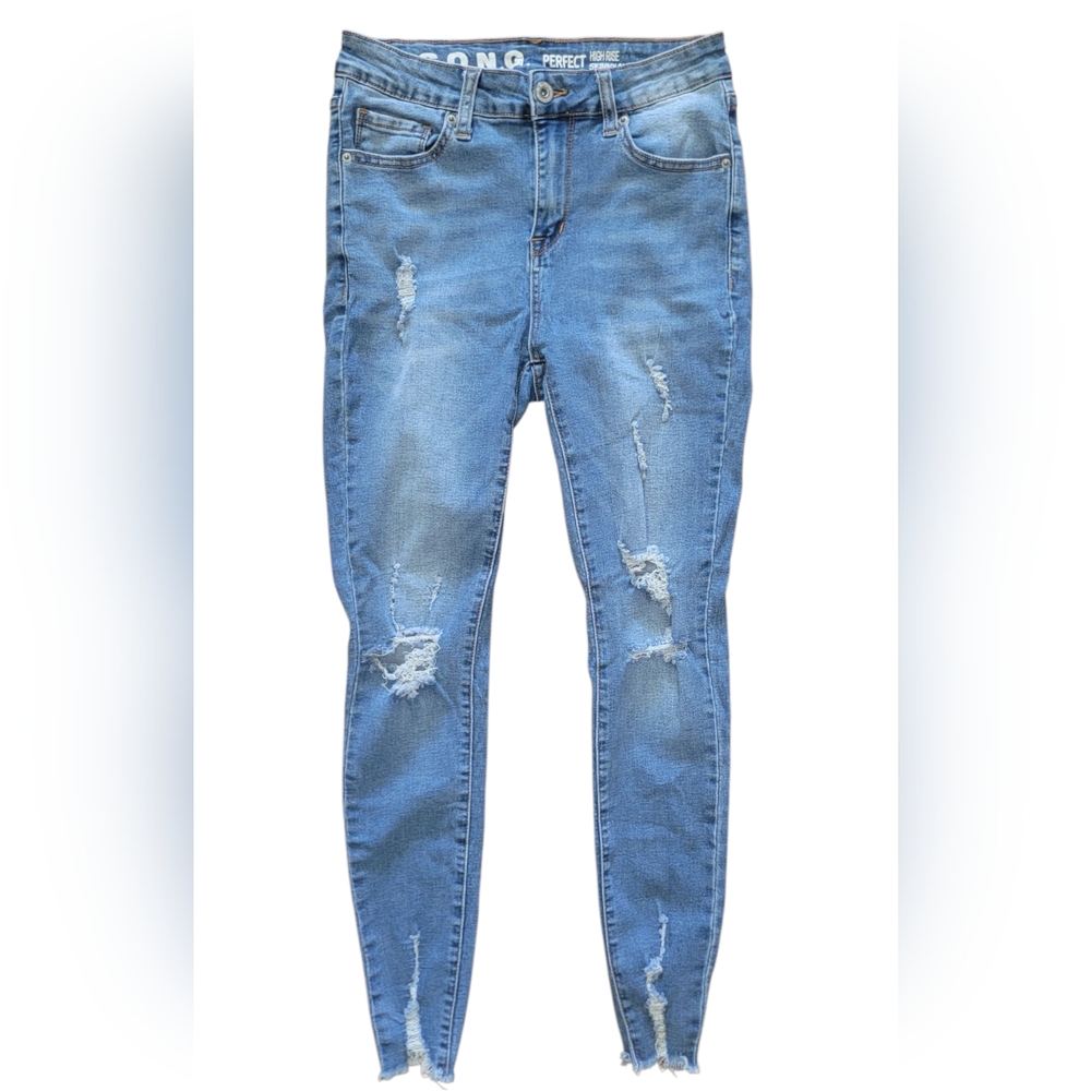 S.O.N.G Blue Ripped Perfect High Rise Skinny Ankle Jeans 7/28 Juniors